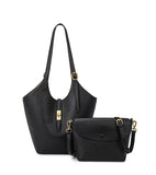 Minimalist Pebbled Leather Tote Bag with Pouch | Large Shoulder Laptop Bucket Bag (2 In 1)