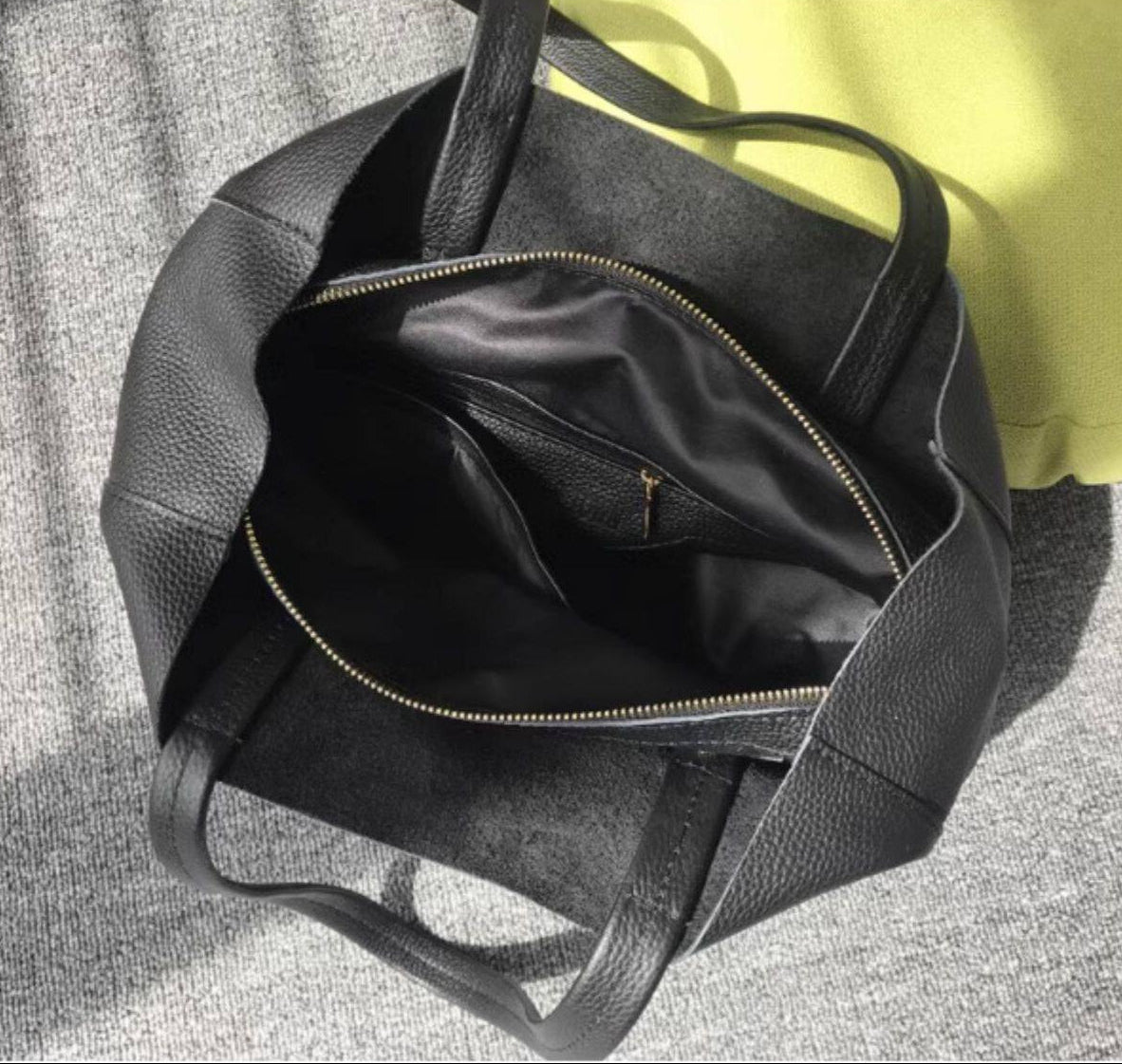 Large Soft Cowhide Leather Tote | Minimalist Oversized Shopper with Removable Inner Pouch