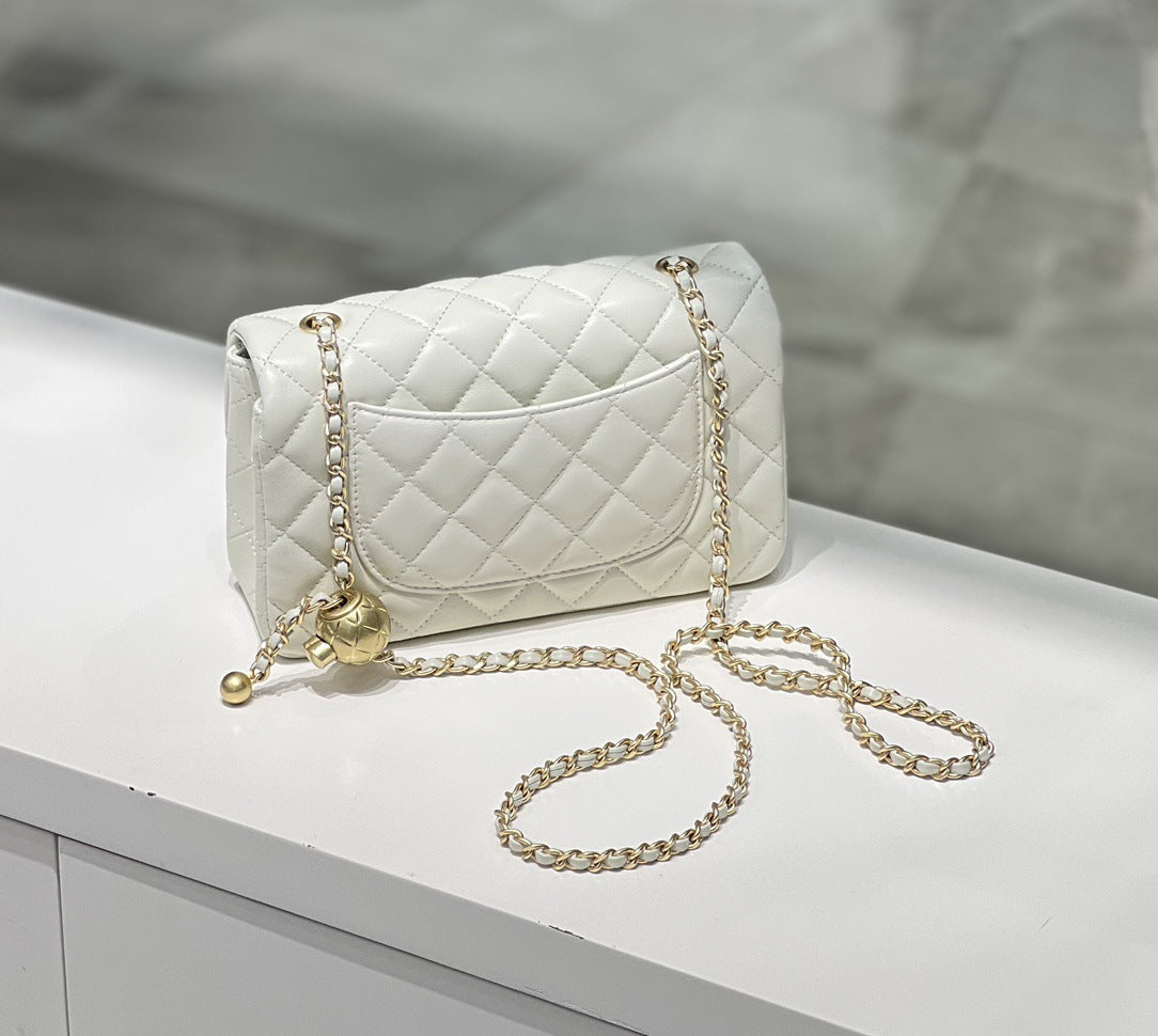 Classic Caviar/Lambskin Flap Bag with Chain Ball | Genuine Caviar Leather Crossbody Bag, Leather Shoulder Purse, Chain Strap Lock Bag, Christmas Gift