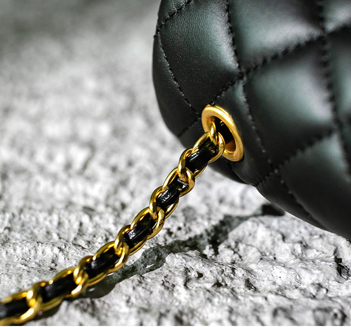 Classic Caviar/Lambskin Flap Bag with Chain Ball | Genuine Caviar Leather Crossbody Bag, Leather Shoulder Purse, Chain Strap Lock Bag, Christmas Gift