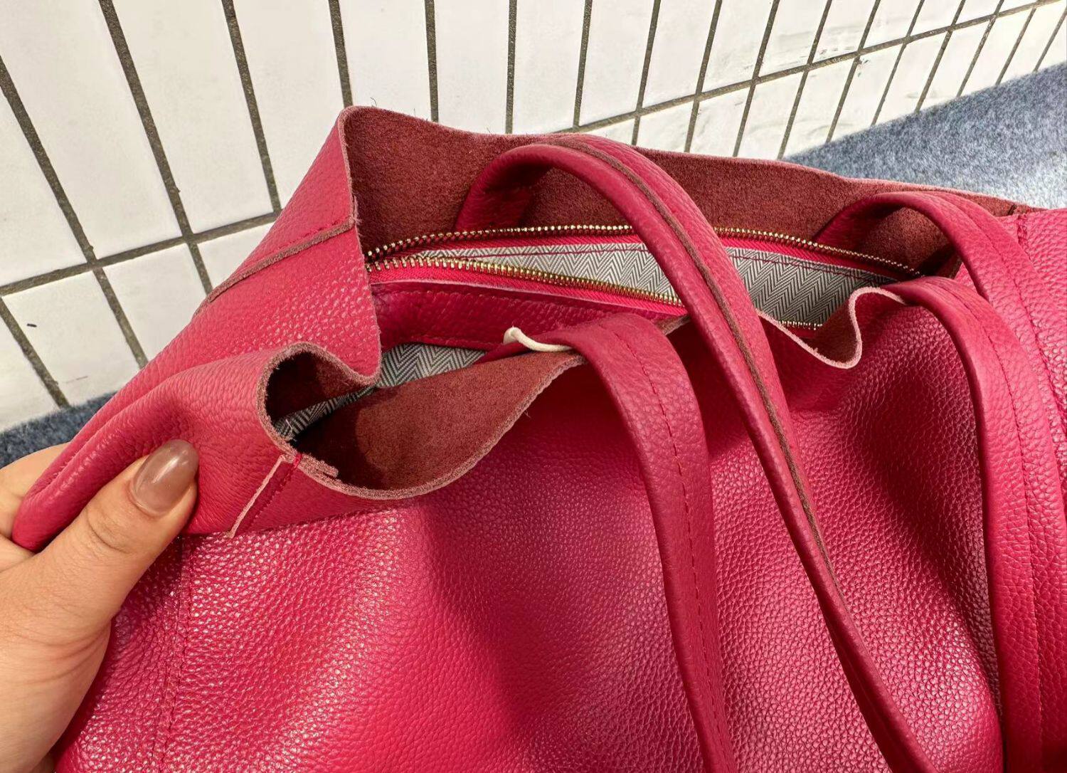 Large Soft Cowhide Leather Tote | Minimalist Oversized Shopper with Removable Inner Pouch