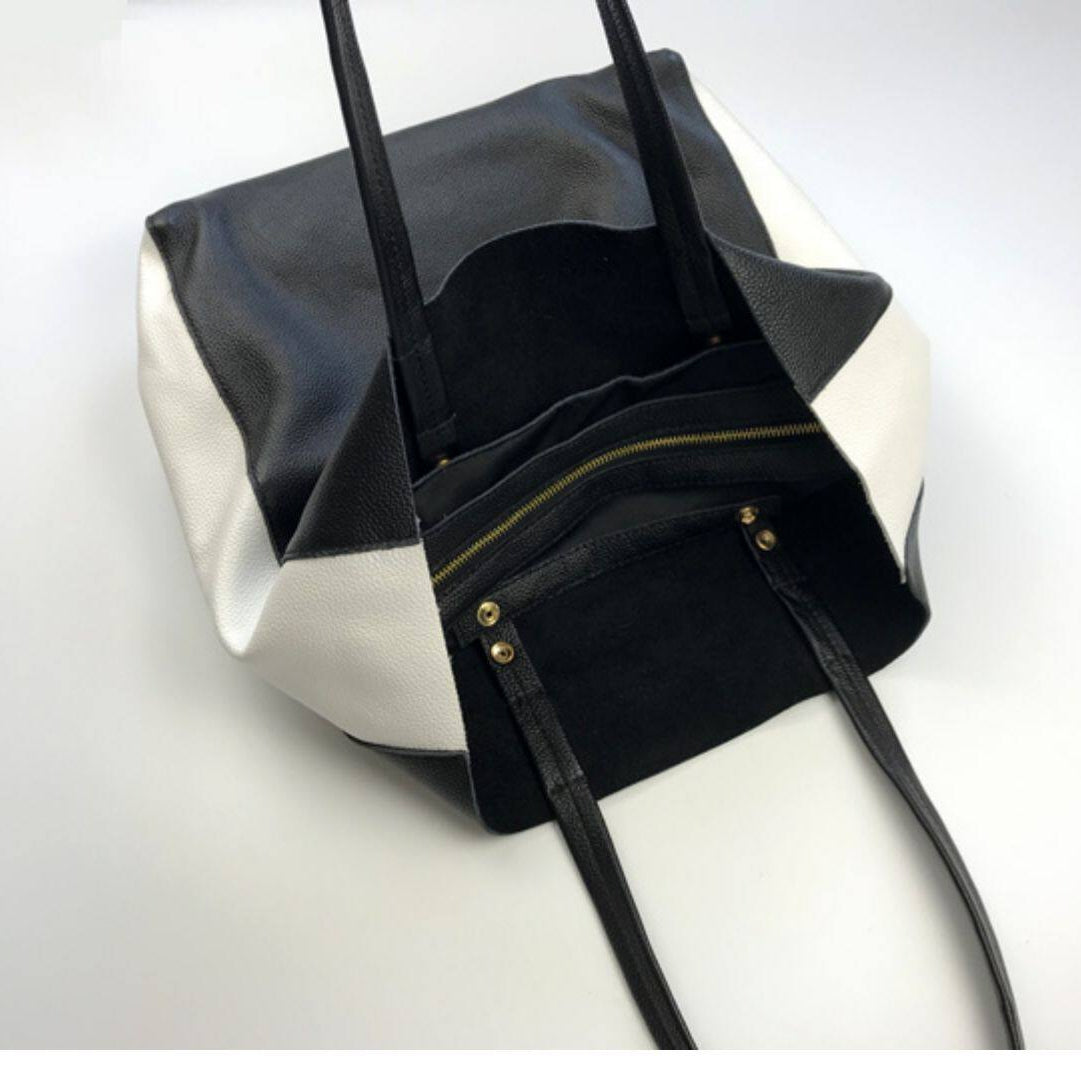 Custom Handcrafted Soft Grain Cowhide Leather Tote | Large Two-Tone Shoulder Bag for Laptop & Travel