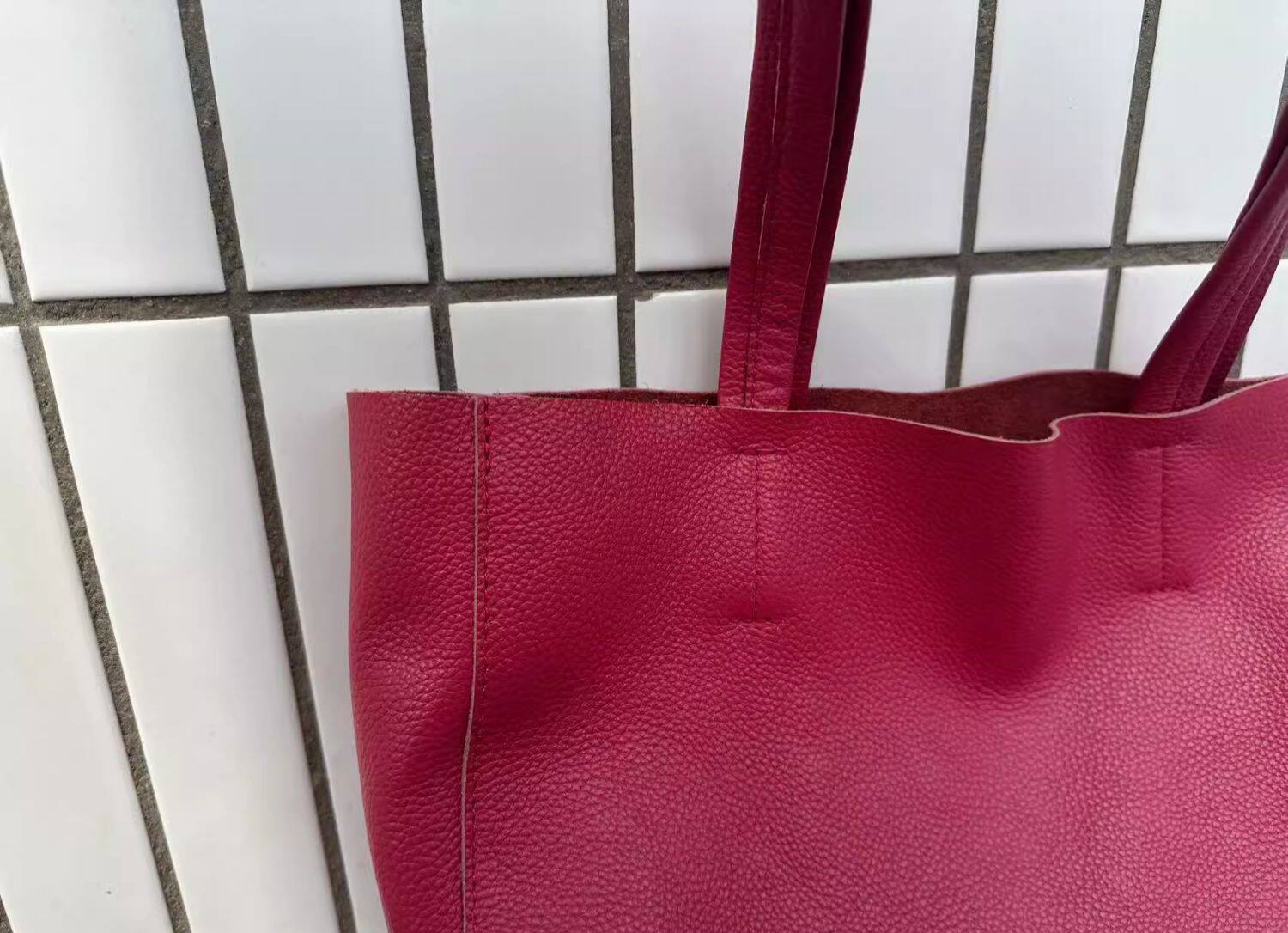 Large Soft Cowhide Leather Tote | Minimalist Oversized Shopper with Removable Inner Pouch