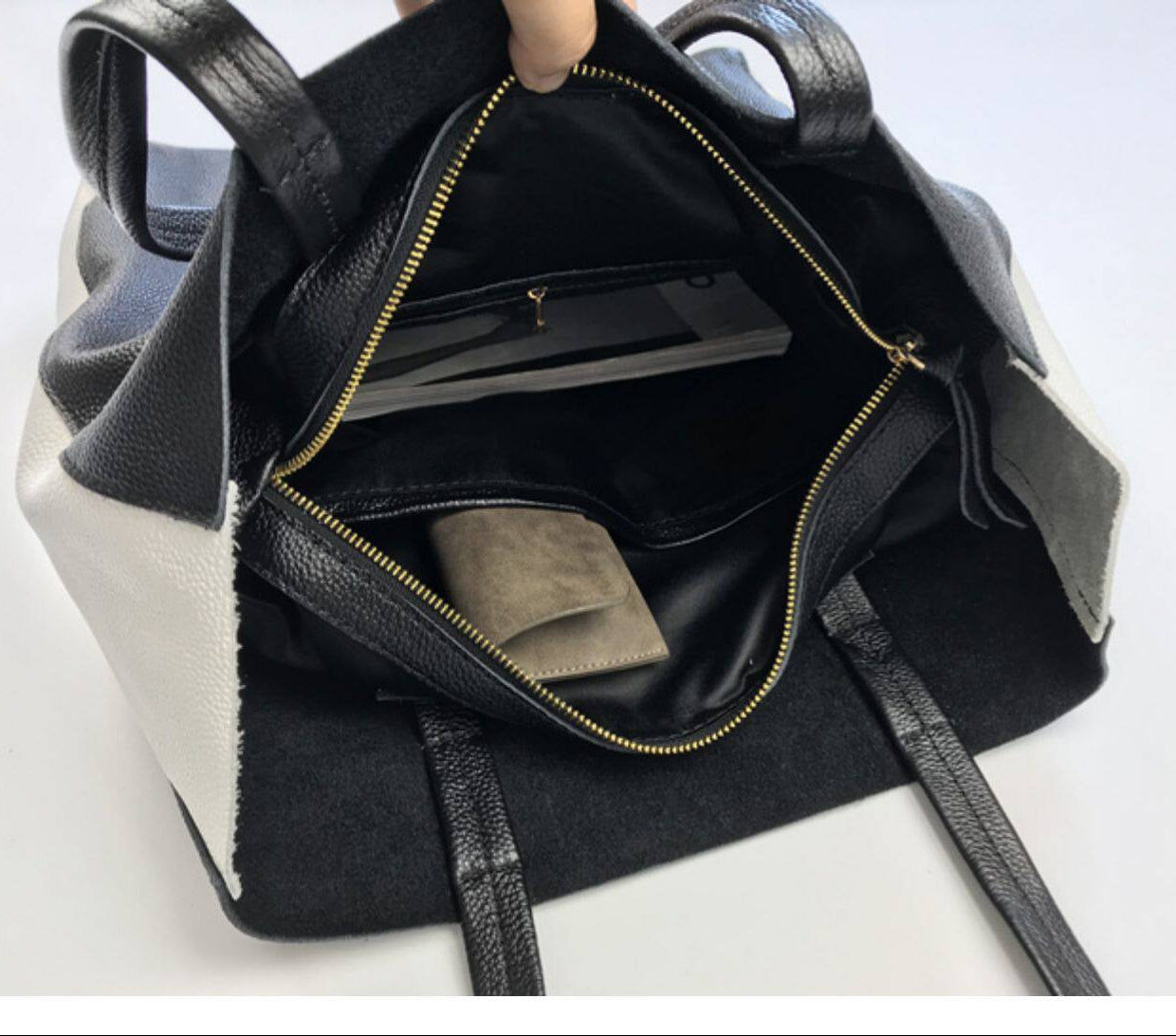 Custom Handcrafted Soft Grain Cowhide Leather Tote | Large Two-Tone Shoulder Bag for Laptop & Travel