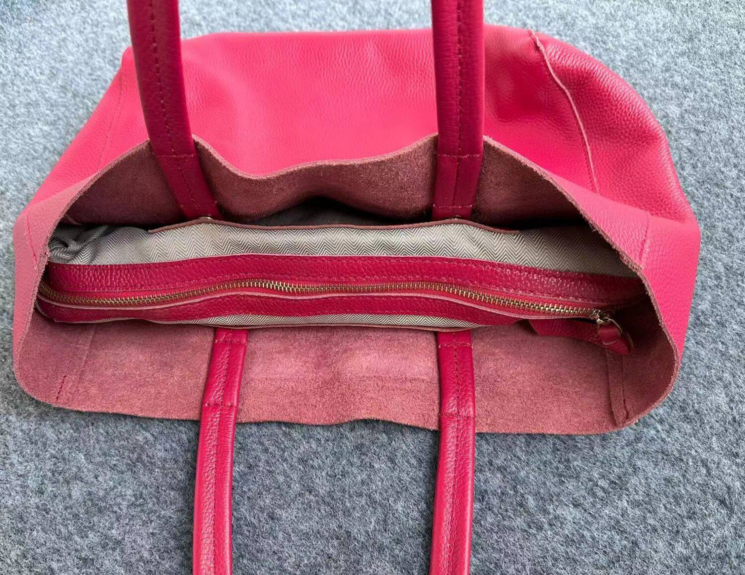 Large Soft Cowhide Leather Tote | Minimalist Oversized Shopper with Removable Inner Pouch