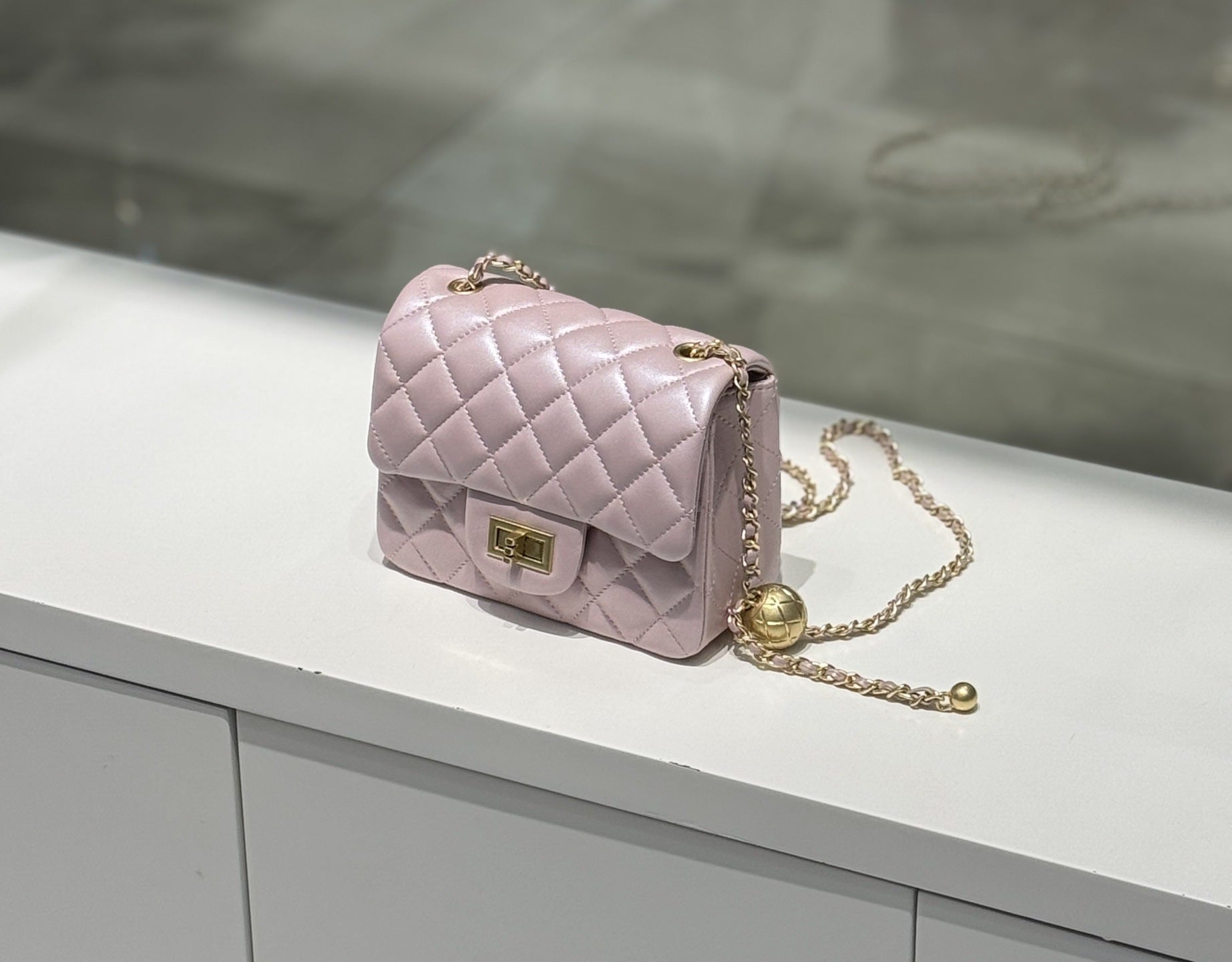 Classic Caviar/Lambskin Flap Bag with Chain Ball | Genuine Caviar Leather Crossbody Bag, Leather Shoulder Purse, Chain Strap Lock Bag, Christmas Gift