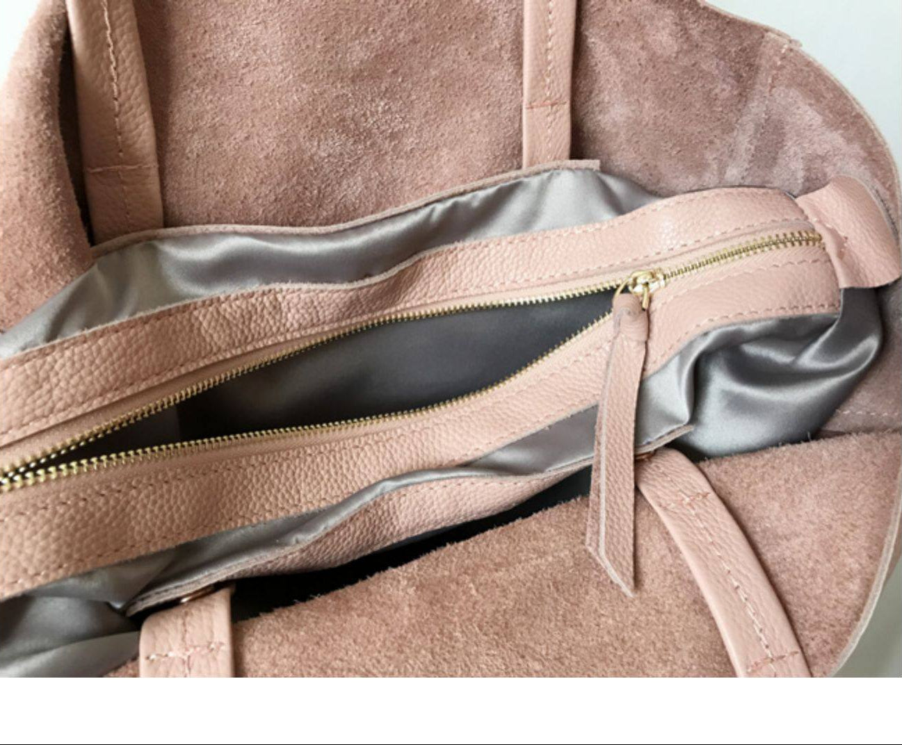 Large Soft Cowhide Leather Tote | Minimalist Oversized Shopper with Removable Inner Pouch
