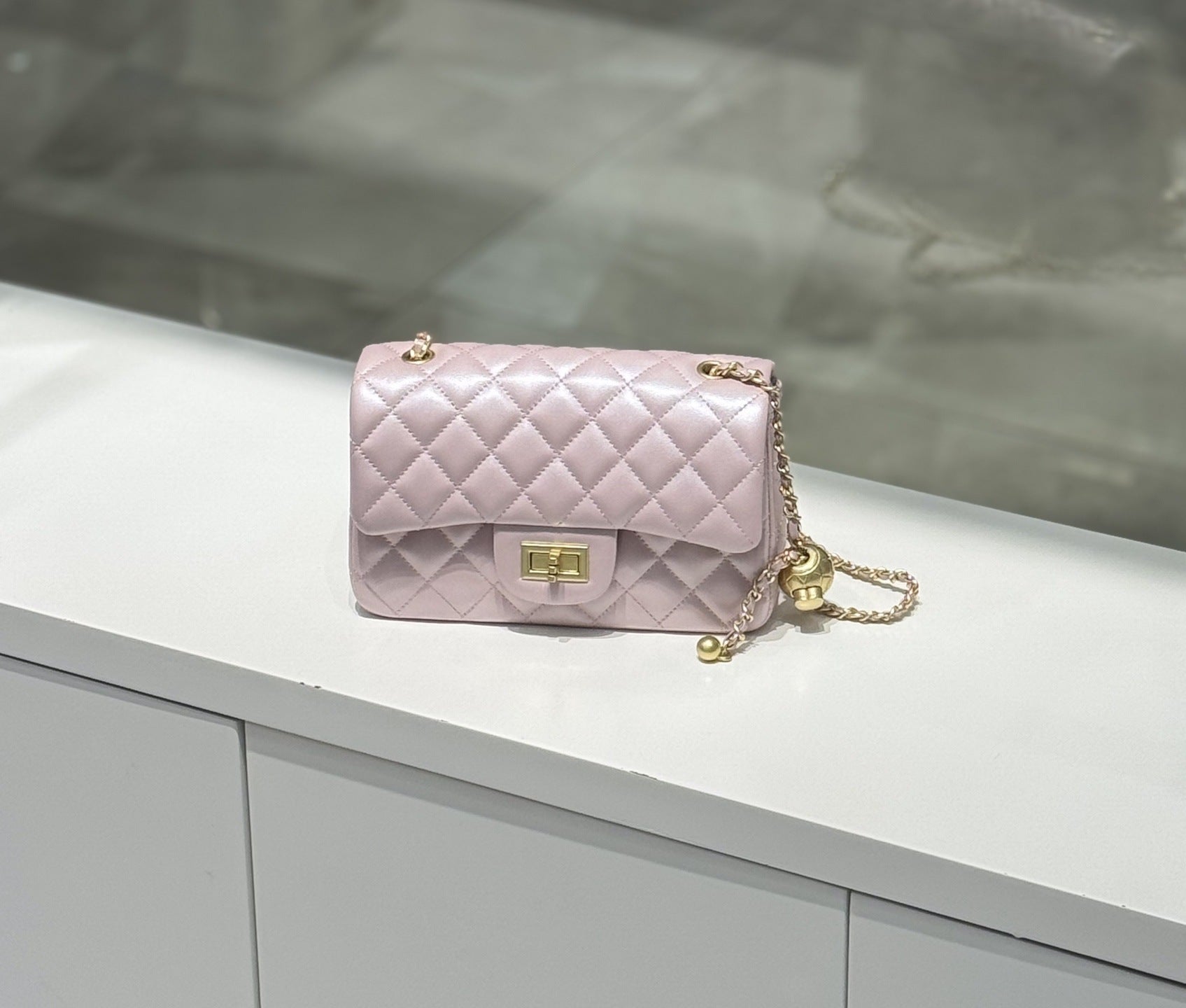 Classic Caviar/Lambskin Flap Bag with Chain Ball | Genuine Caviar Leather Crossbody Bag, Leather Shoulder Purse, Chain Strap Lock Bag, Christmas Gift
