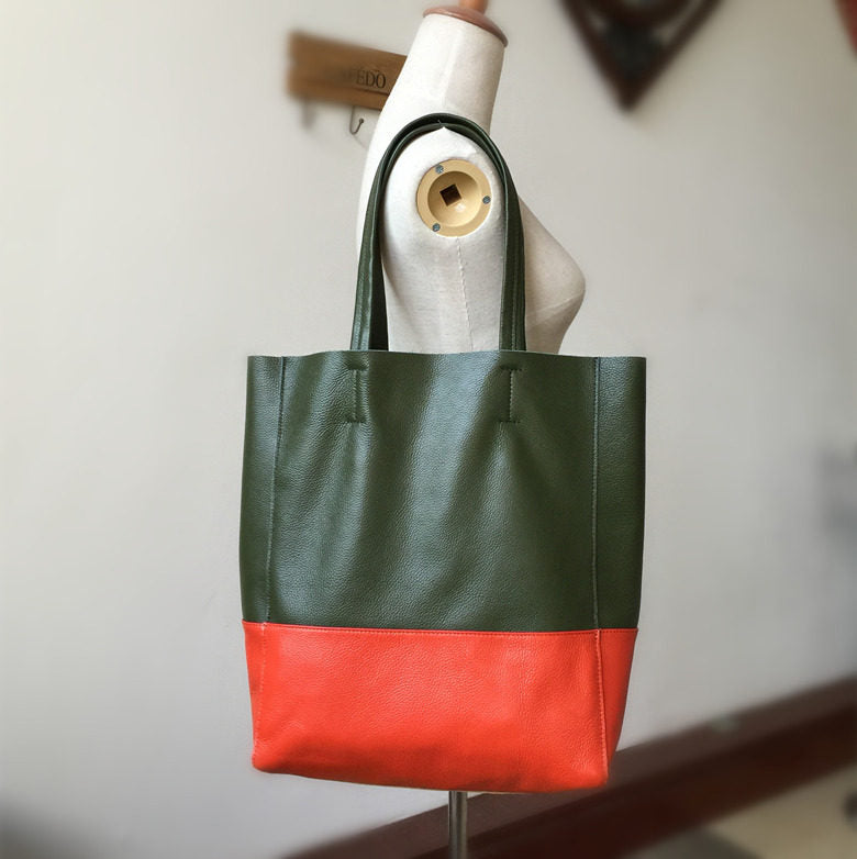 Custom Handcrafted Soft Grain Cowhide Leather Tote | Large Two-Tone Shoulder Bag for Laptop & Travel
