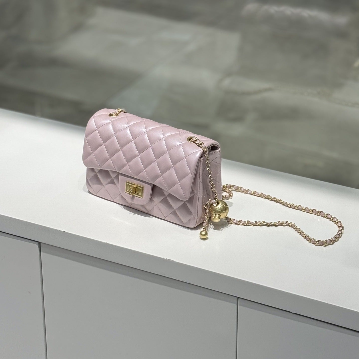 Classic Caviar/Lambskin Flap Bag with Chain Ball | Genuine Caviar Leather Crossbody Bag, Leather Shoulder Purse, Chain Strap Lock Bag, Christmas Gift