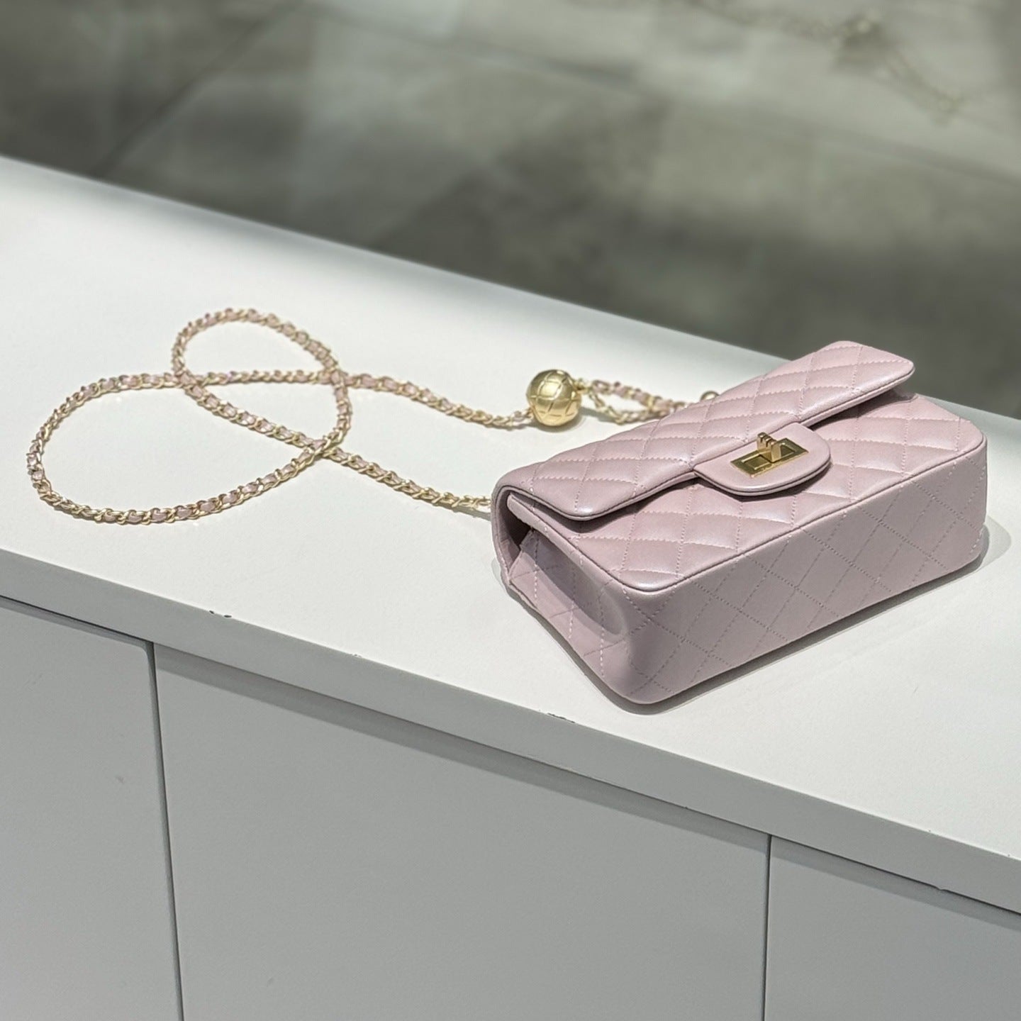 Classic Caviar/Lambskin Flap Bag with Chain Ball | Genuine Caviar Leather Crossbody Bag, Leather Shoulder Purse, Chain Strap Lock Bag, Christmas Gift