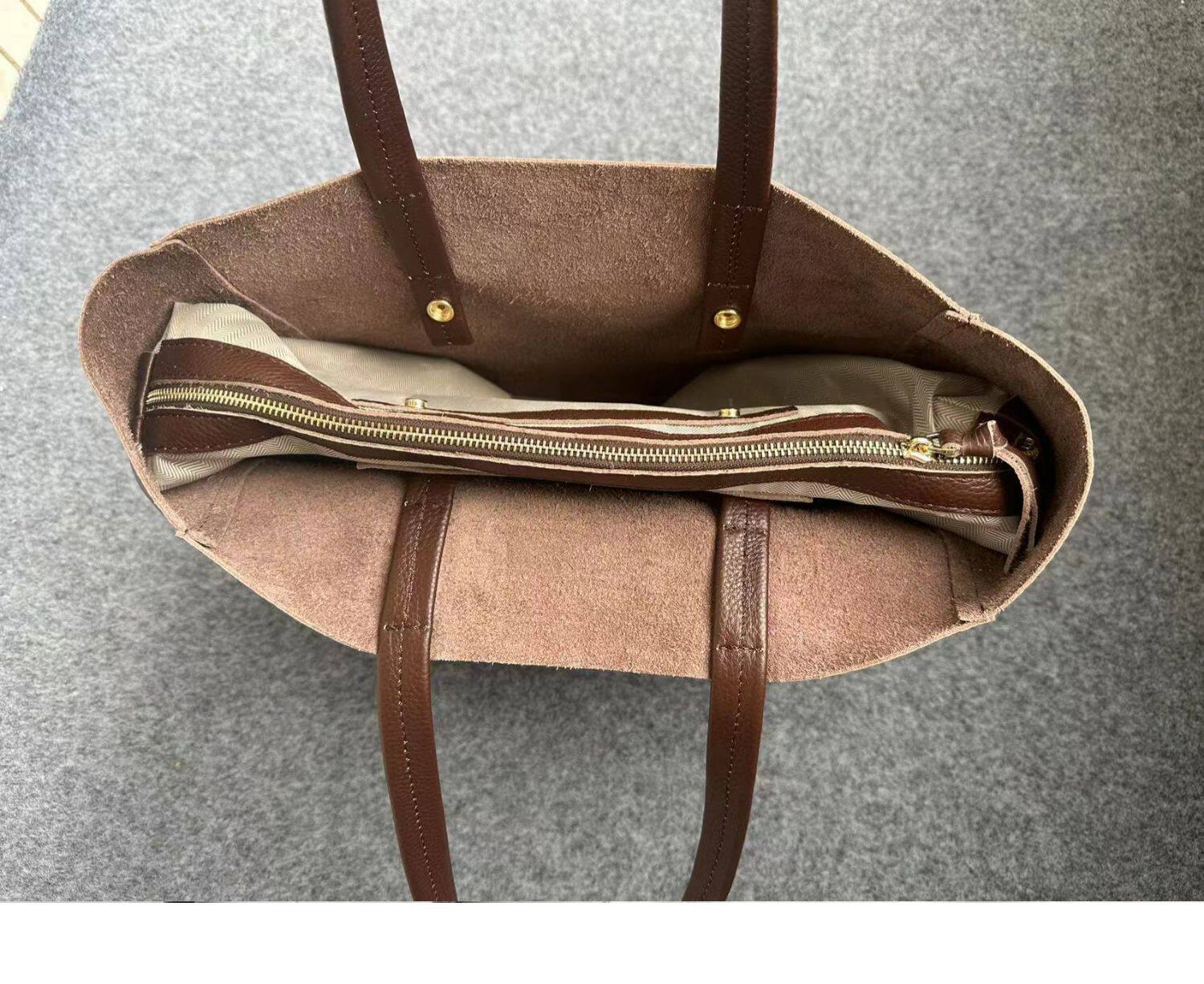 Large Soft Cowhide Leather Tote | Minimalist Oversized Shopper with Removable Inner Pouch