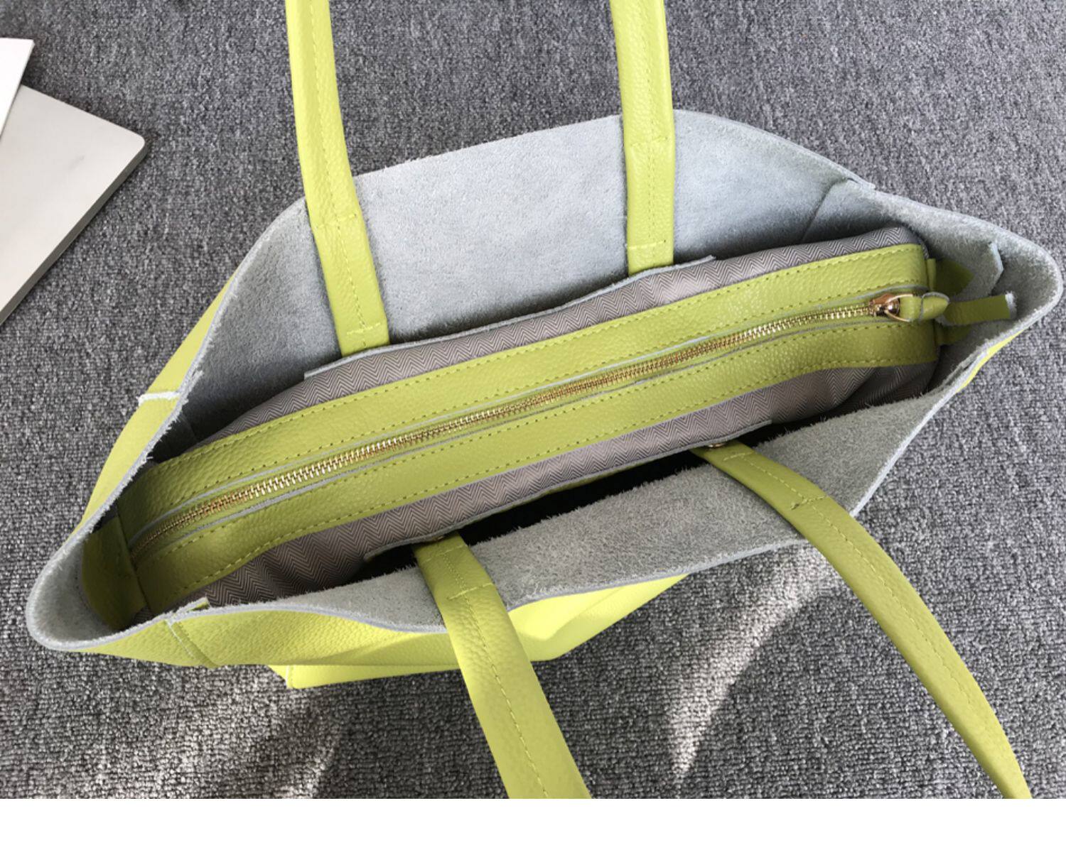 Large Soft Cowhide Leather Tote | Minimalist Oversized Shopper with Removable Inner Pouch