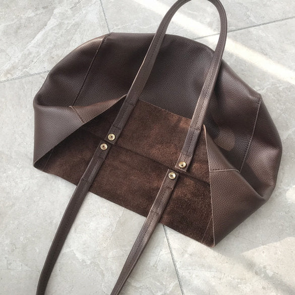 Large Soft Cowhide Leather Tote | Minimalist Oversized Shopper with Removable Inner Pouch