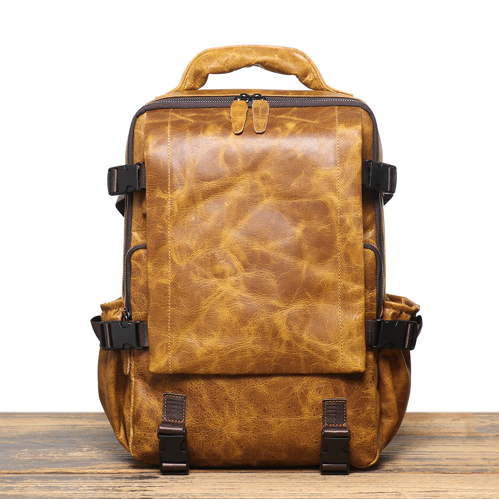 Genuine Full Grain Cowhide Leather Backpack for Men — Handmade Large Travel & Laptop Rucksack | 2 Sizes, 4 Colours | Tactical Buckle Design