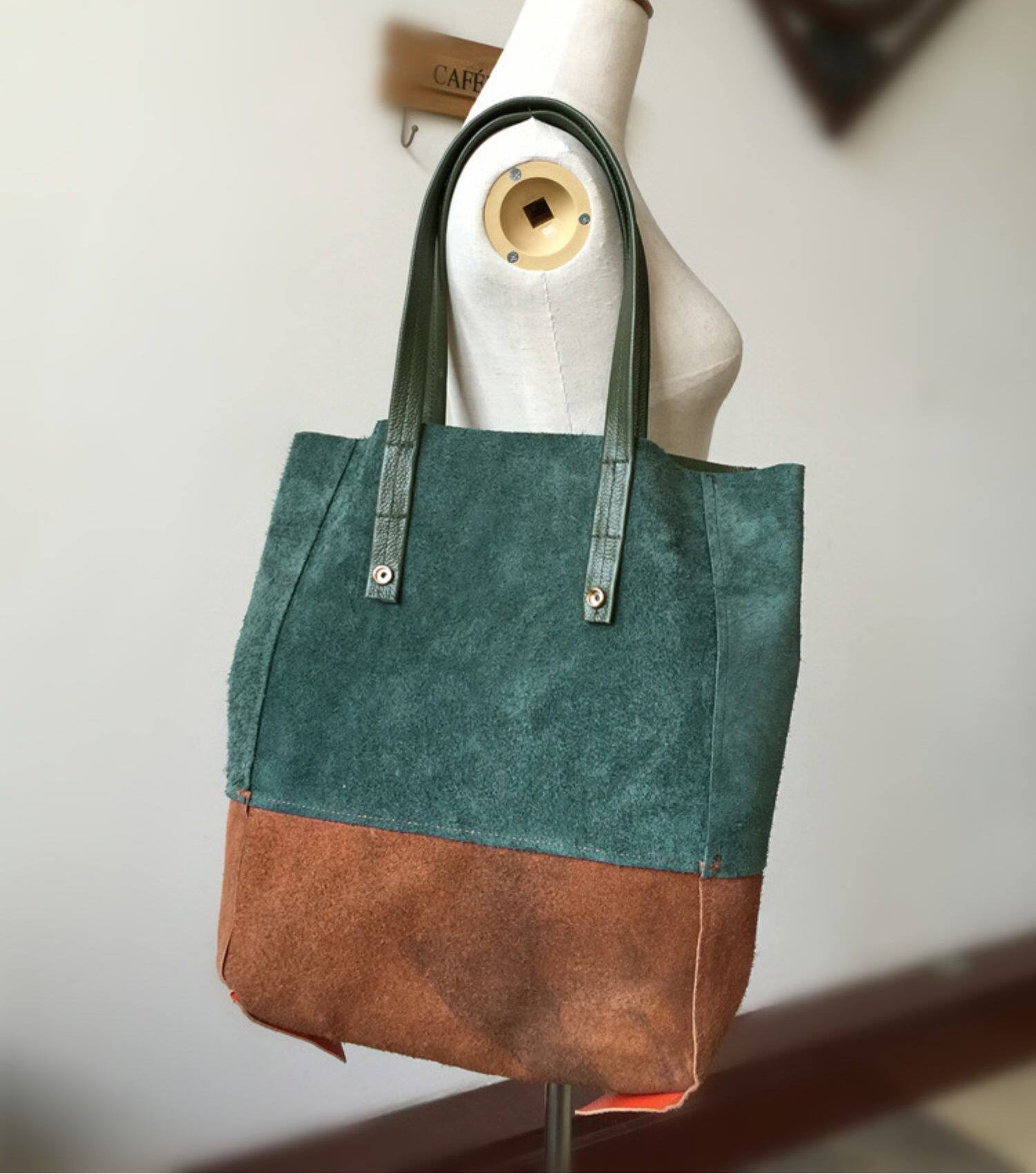 Custom Handcrafted Soft Grain Cowhide Leather Tote | Large Two-Tone Shoulder Bag for Laptop & Travel
