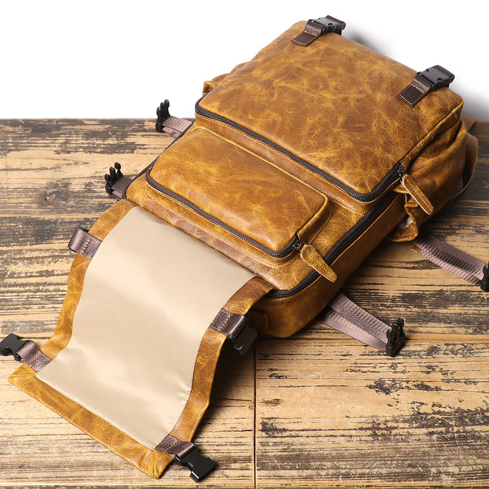 Genuine Full Grain Cowhide Leather Backpack for Men — Handmade Large Travel & Laptop Rucksack | 2 Sizes, 4 Colours | Tactical Buckle Design