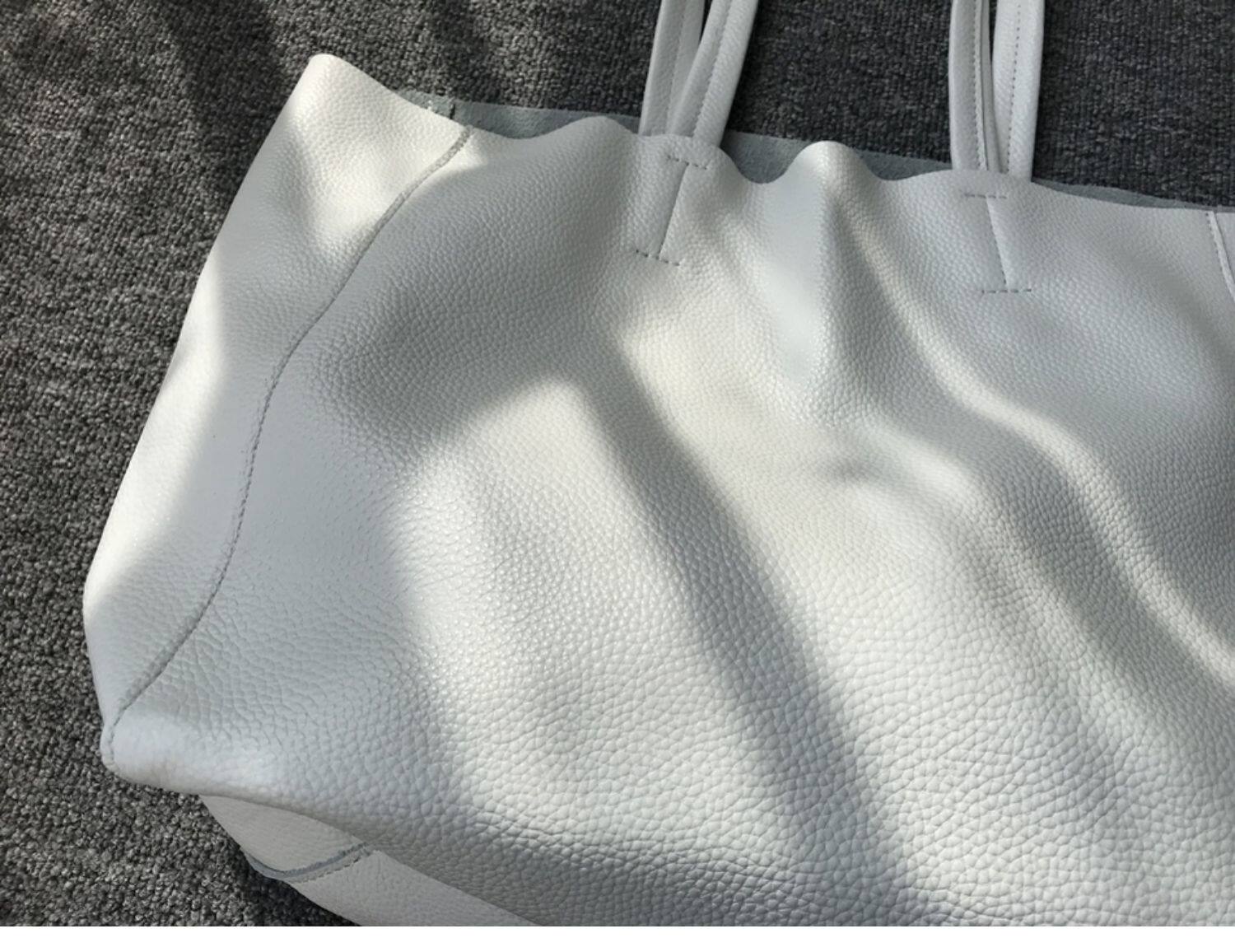 Large Soft Cowhide Leather Tote | Minimalist Oversized Shopper with Removable Inner Pouch