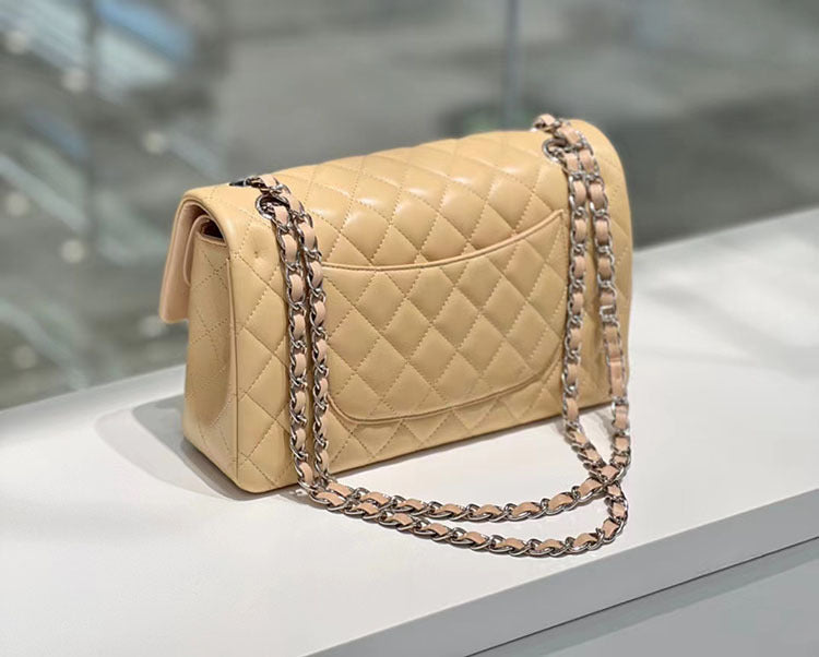 Classic Caviar/Lambskin Flap Bag with Chain Ball | Genuine Caviar Leather Crossbody Bag, Leather Shoulder Purse, Chain Strap Lock Bag, Christmas Gift