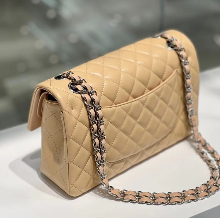 Classic Caviar/Lambskin Flap Bag with Chain Ball | Genuine Caviar Leather Crossbody Bag, Leather Shoulder Purse, Chain Strap Lock Bag, Christmas Gift