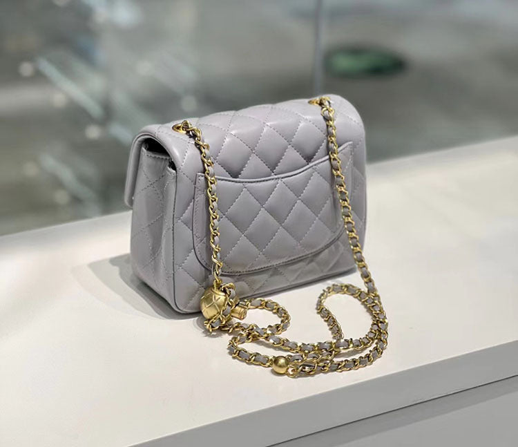 Classic Caviar/Lambskin Flap Bag with Chain Ball | Genuine Caviar Leather Crossbody Bag, Leather Shoulder Purse, Chain Strap Lock Bag, Christmas Gift