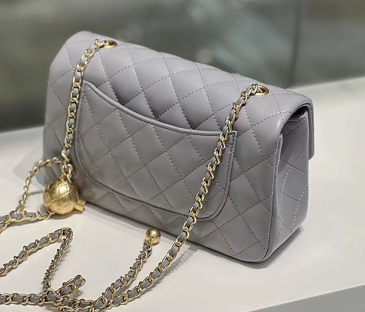 Classic Caviar/Lambskin Flap Bag with Chain Ball | Genuine Caviar Leather Crossbody Bag, Leather Shoulder Purse, Chain Strap Lock Bag, Christmas Gift