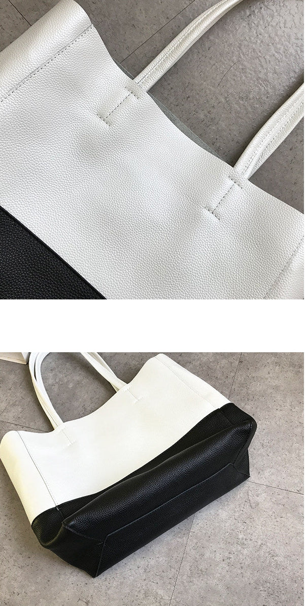 Custom Handcrafted Soft Grain Cowhide Leather Tote | Large Two-Tone Shoulder Bag for Laptop & Travel
