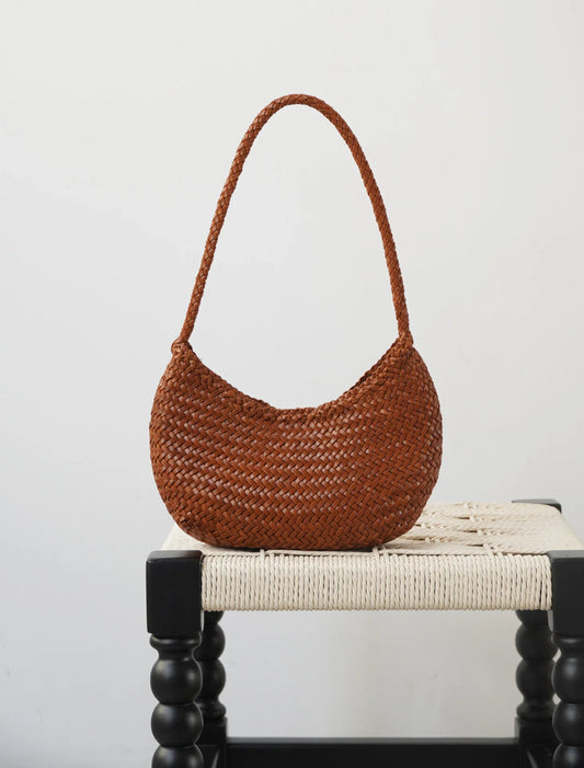 Artisanal Braided Leather Summer Crescent, Handwoven Leather Hobo Bag, Full Grain Underarm Bag