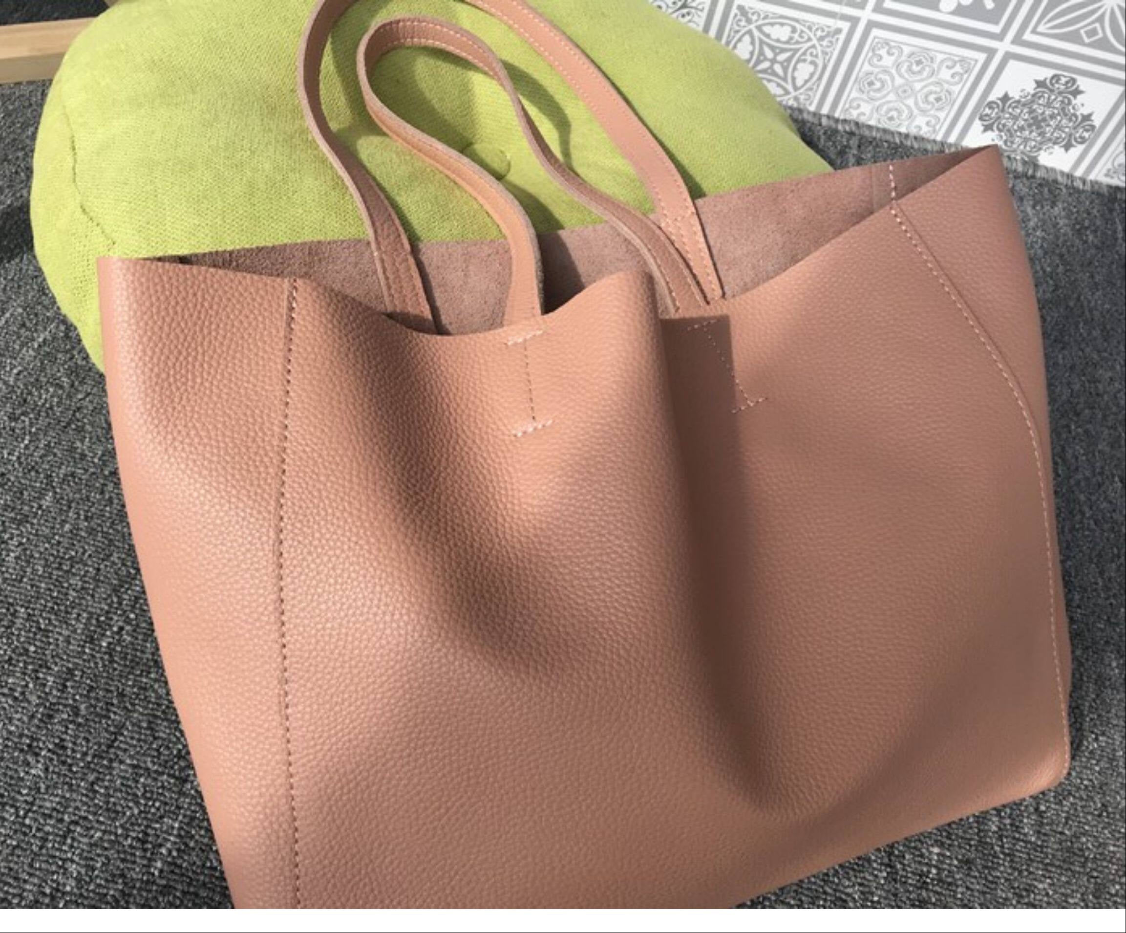 Large Soft Cowhide Leather Tote | Minimalist Oversized Shopper with Removable Inner Pouch