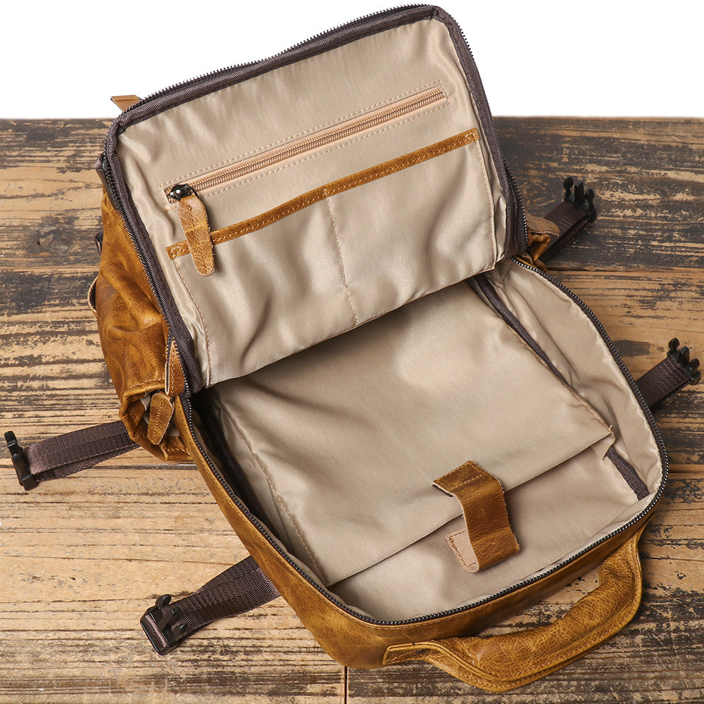 Genuine Full Grain Cowhide Leather Backpack for Men — Handmade Large Travel & Laptop Rucksack | 2 Sizes, 4 Colours | Tactical Buckle Design