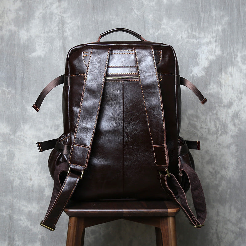 Genuine Full Grain Cowhide Leather Backpack for Men — Handmade Large Travel & Laptop Rucksack | 2 Sizes, 4 Colours | Tactical Buckle Design