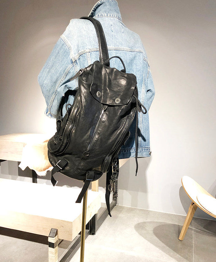 Distressed Vintage Leather Backpack | Unisex Full Grain Cowhide Rucksack | Multi-Zip Bag for Men and Women