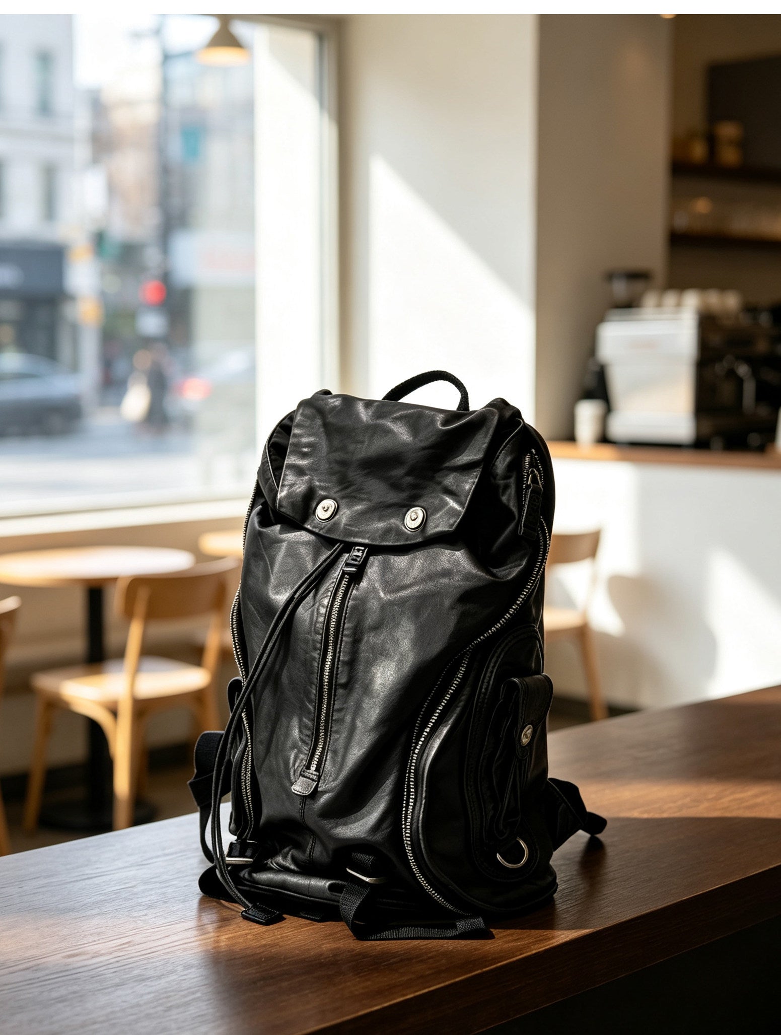 Distressed Vintage Leather Backpack | Unisex Full Grain Cowhide Rucksack | Multi-Zip Bag for Men and Women