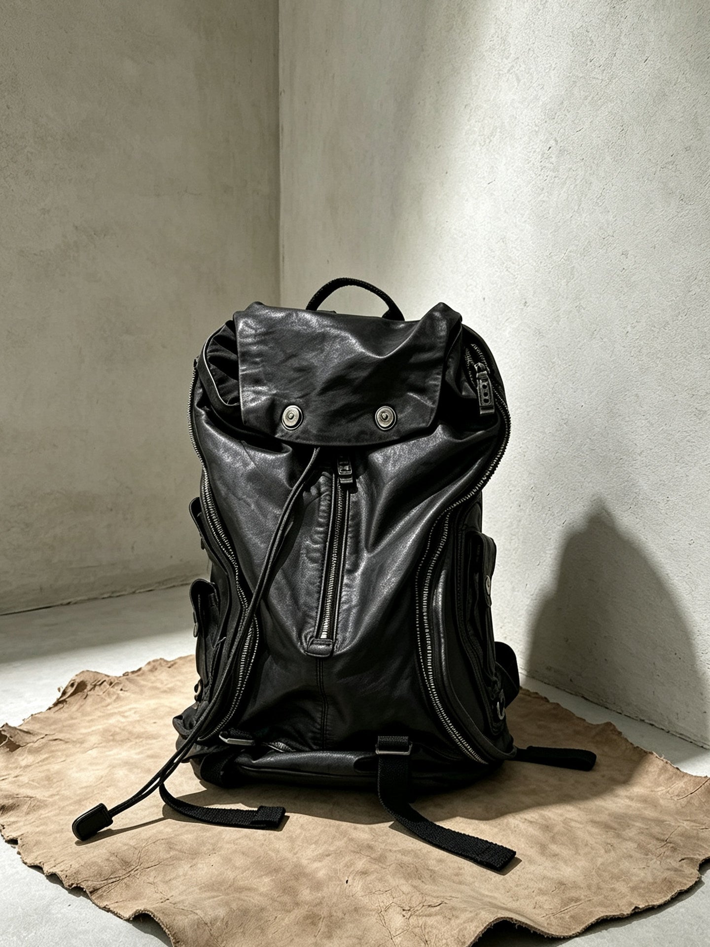 Distressed Vintage Leather Backpack | Unisex Full Grain Cowhide Rucksack | Multi-Zip Bag for Men and Women