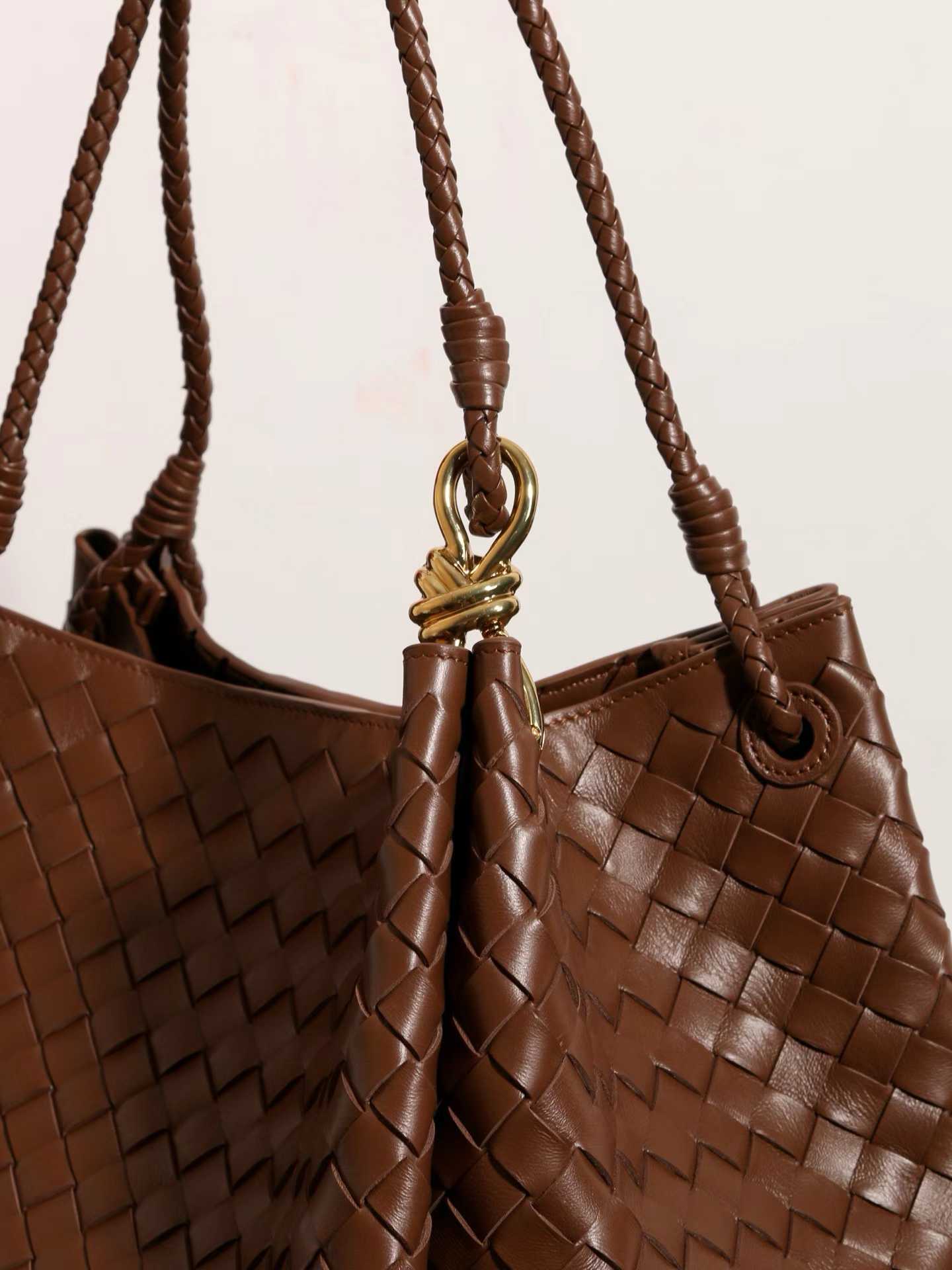 Double-Sided Weaving Noir Woven Lambskin Leather Shoulder Bag with Braided Handle and Gold Accents