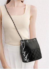 Elegant Calfskin Quilted Chain Bucket Bag Purse | Fashion Quilted Shoulder & Crossbody Purse