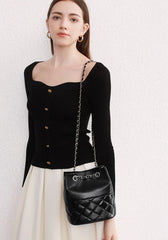Elegant Calfskin Quilted Chain Bucket Bag Purse | Fashion Quilted Shoulder & Crossbody Purse