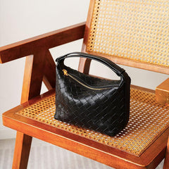 Elegant Genuine Lambskin Quilted Woven Handbag, Soft Leather Lunchbox-Style Shoulder Bag for Women