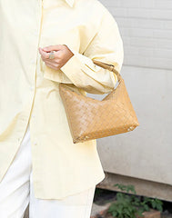 Elegant Genuine Lambskin Quilted Woven Handbag, Soft Leather Lunchbox-Style Shoulder Bag for Women