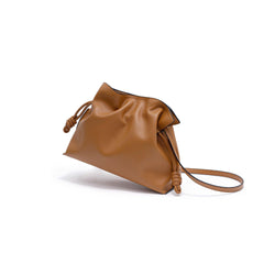 Elegant Small Cowhide Leather Shoulder Bag Crossbody Bag for Women with Drawstring Closure