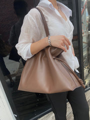 Elegant Oversized Cowhide Leather Tote Bag for Women with Drawstring Closure
