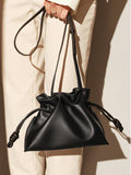 Elegant Small Cowhide Leather Shoulder Bag Crossbody Bag for Women with Drawstring Closure