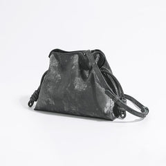 Elegant Small Cowhide Leather Shoulder Bag Crossbody Bag for Women with Drawstring Closure