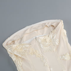 Elegant Floral Formal Gown Dress with Train, Slim Fit Luxury Backless Long Champagne Evening Dress for Weddings