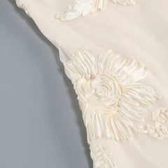 Elegant Floral Formal Gown Dress with Train, Slim Fit Luxury Backless Long Champagne Evening Dress for Weddings