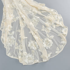 Elegant Floral Formal Gown Dress with Train, Slim Fit Luxury Backless Long Champagne Evening Dress for Weddings