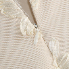 Elegant Floral Formal Gown Dress with Train, Slim Fit Luxury Backless Long Champagne Evening Dress for Weddings