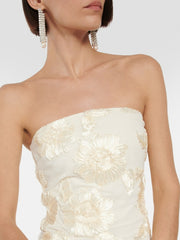 Elegant Floral Formal Gown Dress with Train, Slim Fit Luxury Backless Long Champagne Evening Dress for Weddings