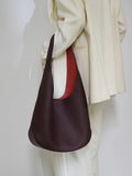 Essentials Slouchy Leather Hobo Bag, Must-have Fashion Designer Minimalist Handbag, Cowhide Bucket Bag wine
