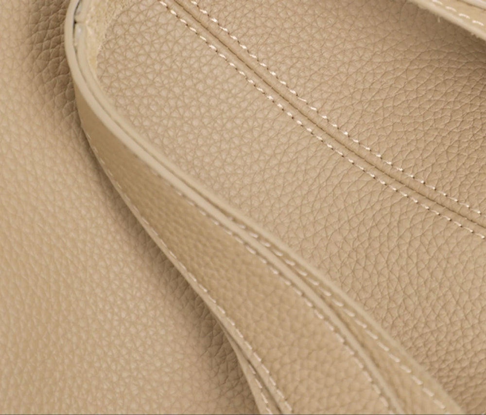 Essentials Slouchy Leather Hobo Bag, Must-have Fashion Designer Minimalist Handbag, Cowhide Bucket Bag beige